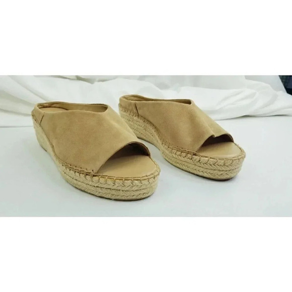 Franco Sarto Size 11M Women's Camel Color Suede Slip On Wedge Heel Pine Slide - Picture 10 of 13